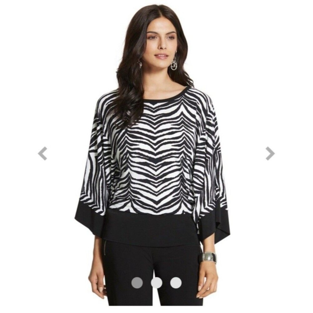 Chico's Women's Knit Kit Classic Zebra Top Blouse  Flowing Sleeves SZ 3